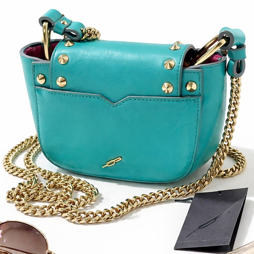 💚 Brian Atwood “Aqua Rick” Studded Crossbody Bag | NWT | Gold Chain | MSRP $198
